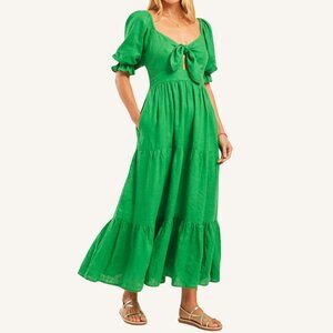 PINK CITY PRINTS Tuckernuck Linen Midi Dress Size Large Green NEW $340